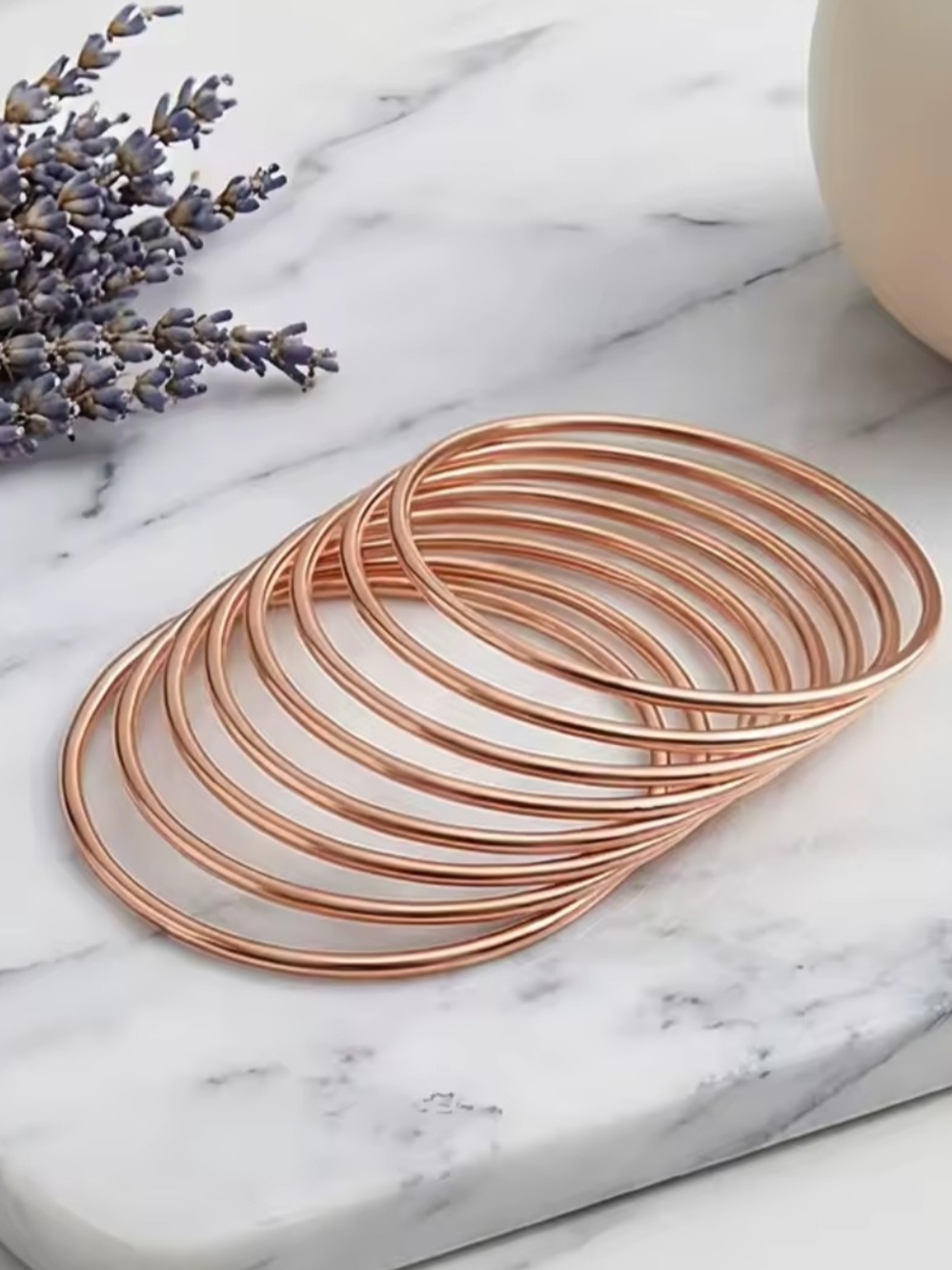 Rose Gold Rhodium Bangle Bracelet Set - Picture 3 of 4